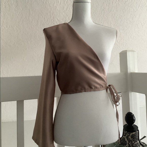 Original Rose Silk Asymmetric Tie Up Top - Picture 2 of 2